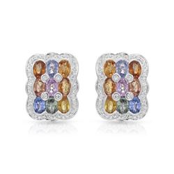 14KT White Gold 10.01ctw Multi Color Sapphire and Diamond Earrings