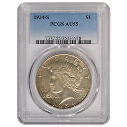 1934-S $1 Peace Silver Dollar Coin PCGS AU55