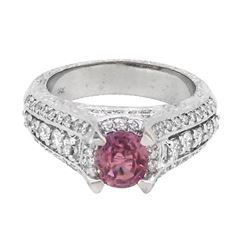 18KT White Gold 1.16ct Padparadscha Sapphire and Diamond Ring