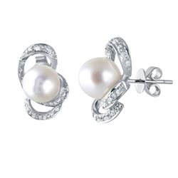 18KT White Gold 11.37ctw Pearl and Diamond Earrings