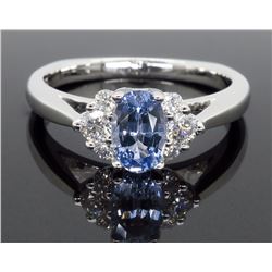 14KT White Gold 0.77ct Blue Sapphire and Diamond Ring