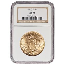 1913 $20 St Gaudens Double Eagle Gold Coin NGC MS62