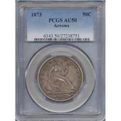 1873 Arrows Liberty Seated Half Dollar Coin PCGS AU50