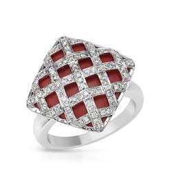 14KT White Gold 8.49ct Coral and Diamond Ring