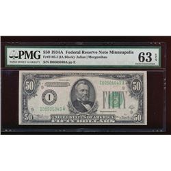 1934A $50 Minneapolis Federal Reserve Note PMG 63