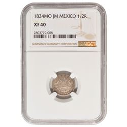 1824 Mexico 1/2 Real Coin NGC XF40