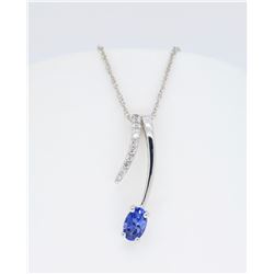 14KT White Gold Tanzanite and Diamond Pendant with Chain