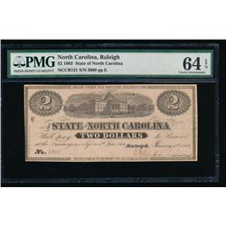 1863 $2 State of North Carolina Obsolete note PMG 64EPQ