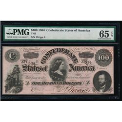 1864 $100 Confederate States of America Note PMG 65EPQ