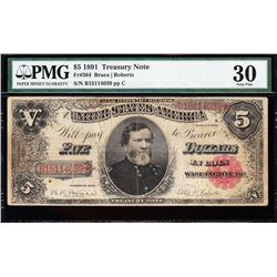1891 $5 Treasury Note PMG 30