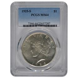 1925-S $1 Peace Silver Dollar Coin PCGS MS64