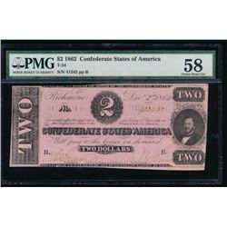 1862 $2 Confederate States of America Note PMG 58