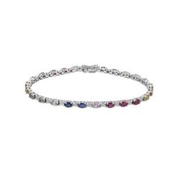 14KT White Gold 6.23ctw Multi Color Sapphire and Diamond Bracelet