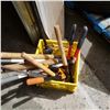 Image 2 : YELLOW CRATE OF PRUNERS AND GARDEN TOOLS