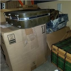 2 BOXES AND CASE OF SHOP SUPPLIES, MARKING CHALK, AND TOOLS