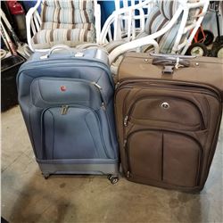 BLUE AND BROWN ROLLING LUGGAGE