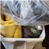 Image 2 : TOTE OF CAMPING GEAR INCLUDING AIR MATTRESS AND MORE