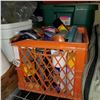 Image 1 : TOTE OF PAINTING SUPPLIES, CRATE OF PAINT, AND CAULK