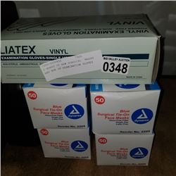 4 BOXES OF NEW SURGICAL MASKS AND BOX OF EXAMINATION GLOVES