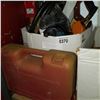 Image 1 : BOX OF ELECTRIC DRILL, BITS, HARRIS JOBSITE PHONE, AND TOOLS