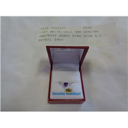 10KT WHITE GOLD 5MM GENUINE AMETHYST HEART RING SIZE 6.5 - RETAIL $900