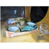 Image 1 : TRAY OF COLLECTIBLES, GLASS DUCK, AND SMALL CASE OF JEWELLERY