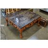 Image 1 : HIGHLY CARVED WOODEN CLAW FOOT COFFEE TABLE W/ MARBLE TOP