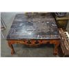 Image 2 : HIGHLY CARVED WOODEN CLAW FOOT COFFEE TABLE W/ MARBLE TOP