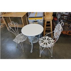 WHITE PAINTED 3 PIECE METAL BISTRO SET