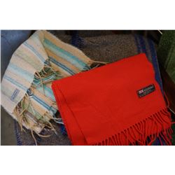 WOOL BLANKET AND 2 CASHMERE SCARFS