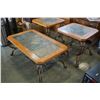 Image 2 : 3 PIECE METAL BASE TILE AND WOOD TOP COFFEE TABLE SET