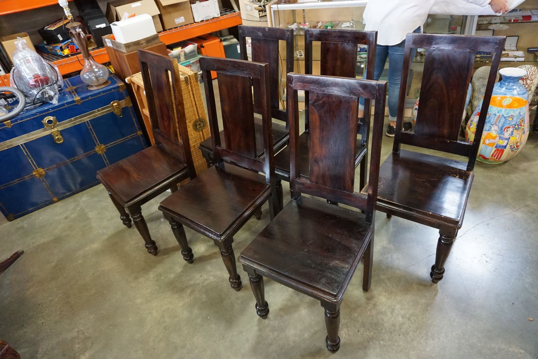 6 DARK STAIN WOOD DINING CHAIRS