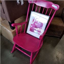 PINK ROCKING CHAIR W/ SIGNED BIG APPLE PICTURE