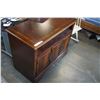 Image 2 : ASHLEY FLOOR MODEL 3 DOOR DARK MAHOGANY FINISH TV CABINET, RETAIL $699