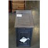 Image 2 : ASHLEY FLOOR MODEL BLACK CHAIR SIDE ENDTABLE, WITH NATURAL WOOD TOP AND POWER/USB, RETAIL $499