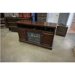 NEW ASHLEY MODERN TV CABINET W/ FIRE PLACE - RETAIL $1699