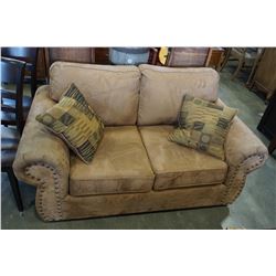 BROWN MICROFIBER STUDDED LOVE SEAT