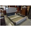 Image 2 : ASHLEY FLOOR MODEL KING SIZE GREY LEATHER AND WOOD BEDFRAME AND MODERN NIGHTSTANDS W/ POWER AND BRAS
