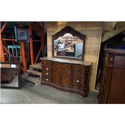 ASHLEY MILLENIUM FLOOR MODEL DRESSER WITH STONE TOP AND MIRROR, RETAIL $1899