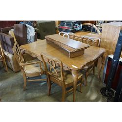 FRENCH PROVINCAL WALNUT TABLE W/ 3 LEAFS AND 4 CHAIRS