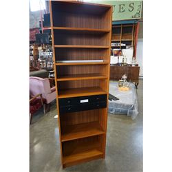 TEAK W/ BLACK DRAWERS BOOKSHELF