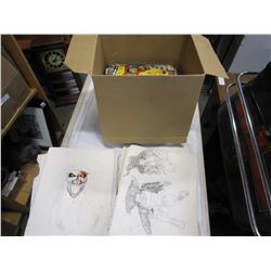 BOX OF COMICS AND DRAWINGS