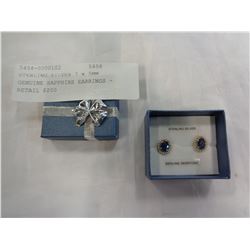 STERLING SILVER 7 x 5MM GENUINE SAPPHIRE EARRINGS - RETAIL $200