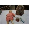 Image 1 : ANTIQUE DOLL AND NATIVE DRESSED TEDDY BEAR AND JEWELLERY