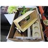 Image 2 : BOX OF ANTIQUE COLLECTIBLES AND DECOR INCLUDING ROMAN CLOCK