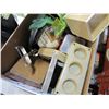 Image 3 : BOX OF ANTIQUE COLLECTIBLES AND DECOR INCLUDING ROMAN CLOCK
