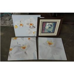 4 FLORAL PRINTS - 3 ON CANVAS