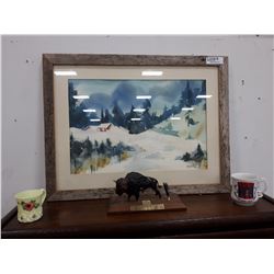 MUSTACHE MUG, BISON RCMP DESK PIECE, VINTAGE MUG AND PICTURE