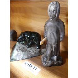 TWO PIECES SOAPSTONE AND JADE  NATIVE ART