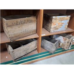 FIVE WOODEN STORE BOXES